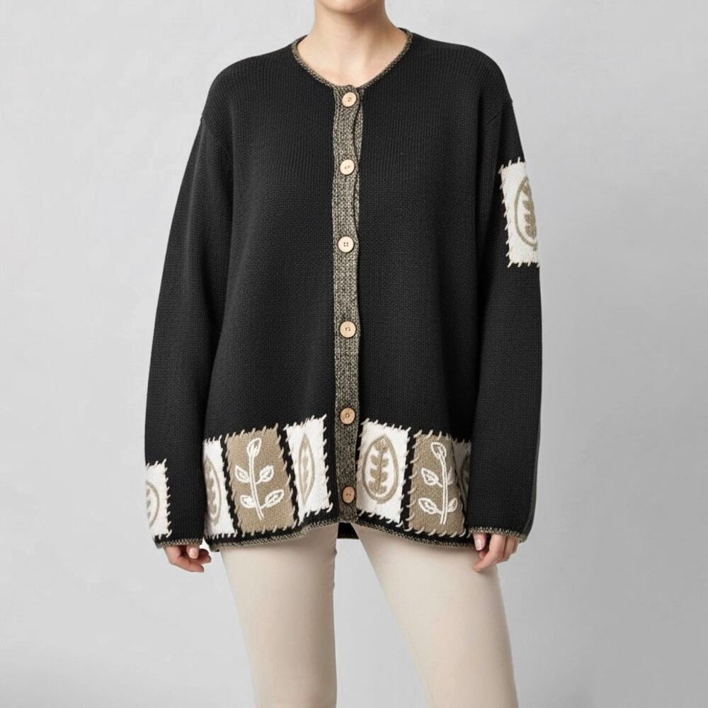 90s Cabincore Embroidered Cardigan Sweater S Cottagecore Mori Key Fall Rustic